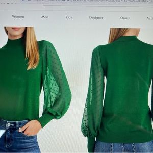 NEW! CeCe Clip Dot Sleeve Alpine Green Sweater